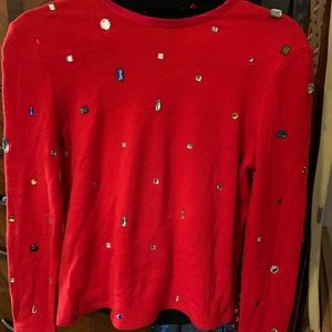 Vintage Red Sweater bedazzled with gemstones. One of a kind piece.